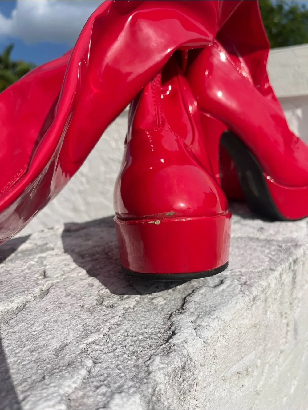 Red Patent Platform High Heel Boots